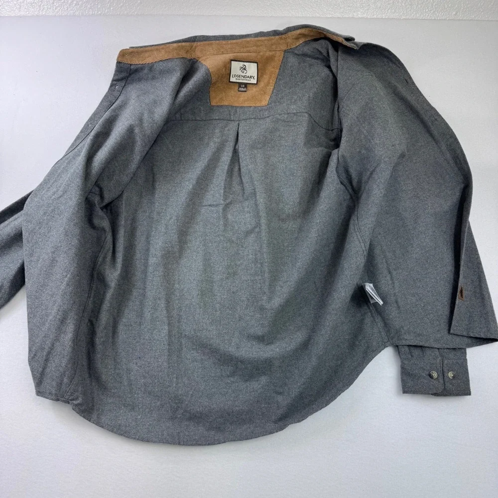 Legendary Whitetails Mens Gray Cotton Flannel Shirt Corduroy Trim LG POLW-6692 - Picture 3 of 10